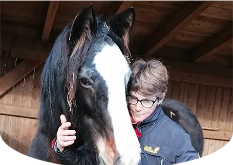 Frau mit Pferd am Melcherhof Frau mit Pferd am Melcherhof